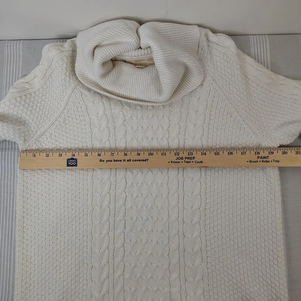 Michael Kors Heavy Cowl Neck‎ Sweater Womens Medium Cream Cable / Waffle Knit
